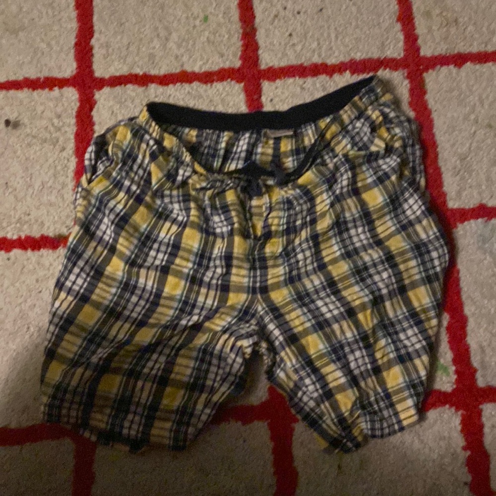 MENS YELLOW AND BLUE BOXER SHORTS LONG SHORTS WITH DRAWSTRING